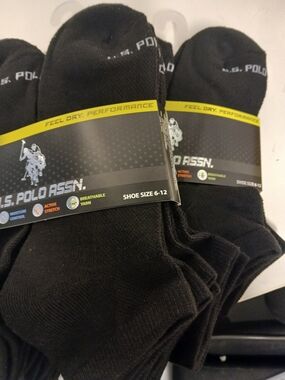 U.S. Polo Assn. Men's Black Performance No-Show Socks - 6-12